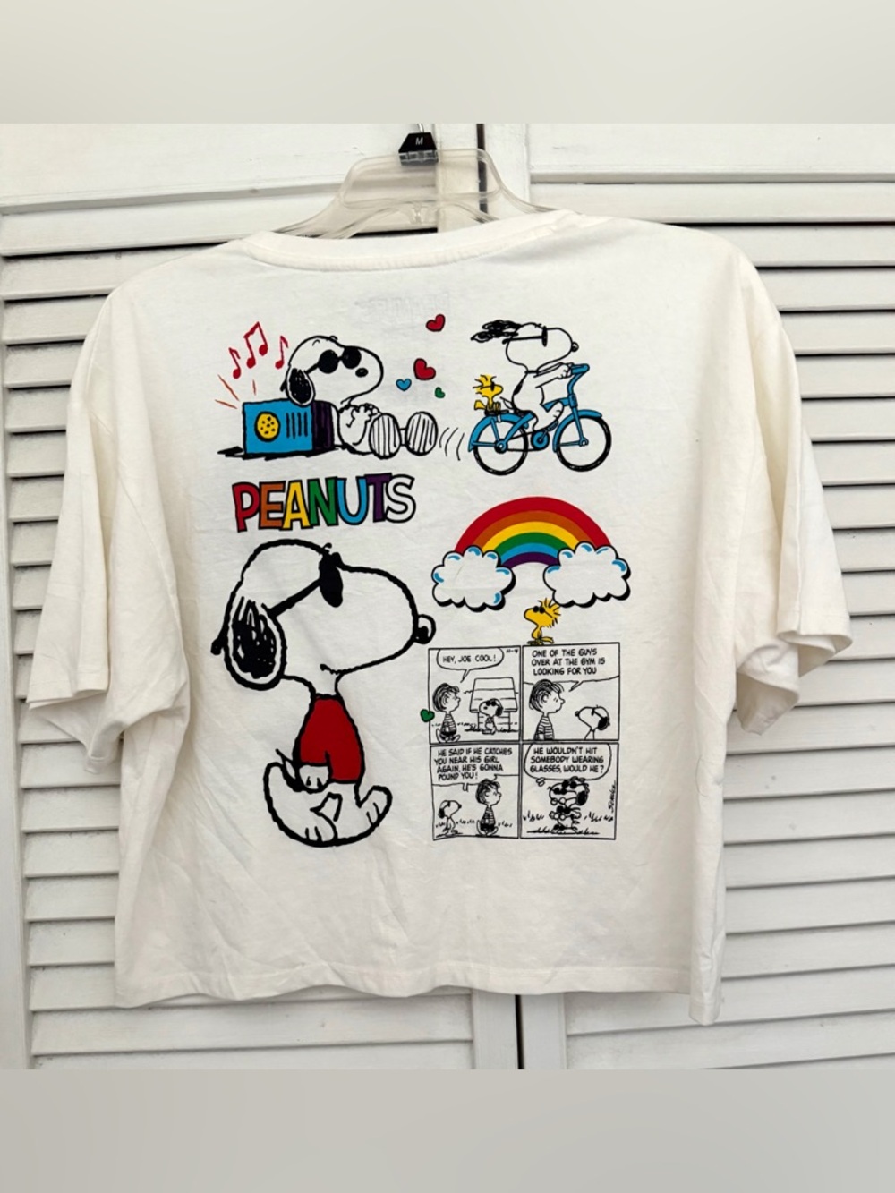 PEANUTS White Cropped Tee with Snoopy Rainbow Embroidery graphic back